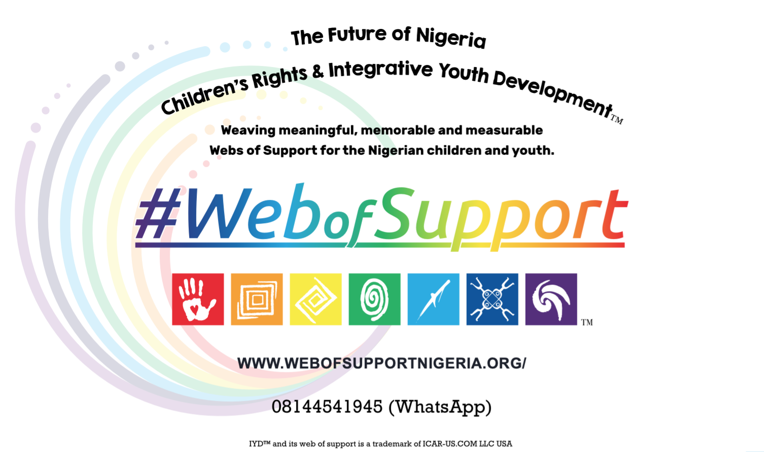 Web of Support Nigeria's banner announcing the work of IYD™ and Children's Rights.